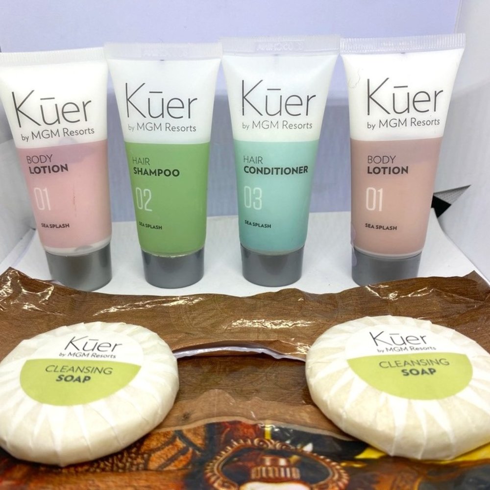 NEW! KUER ~Travel Size ~Shampoo, Conditioner & Lotion ~6pc set in bag